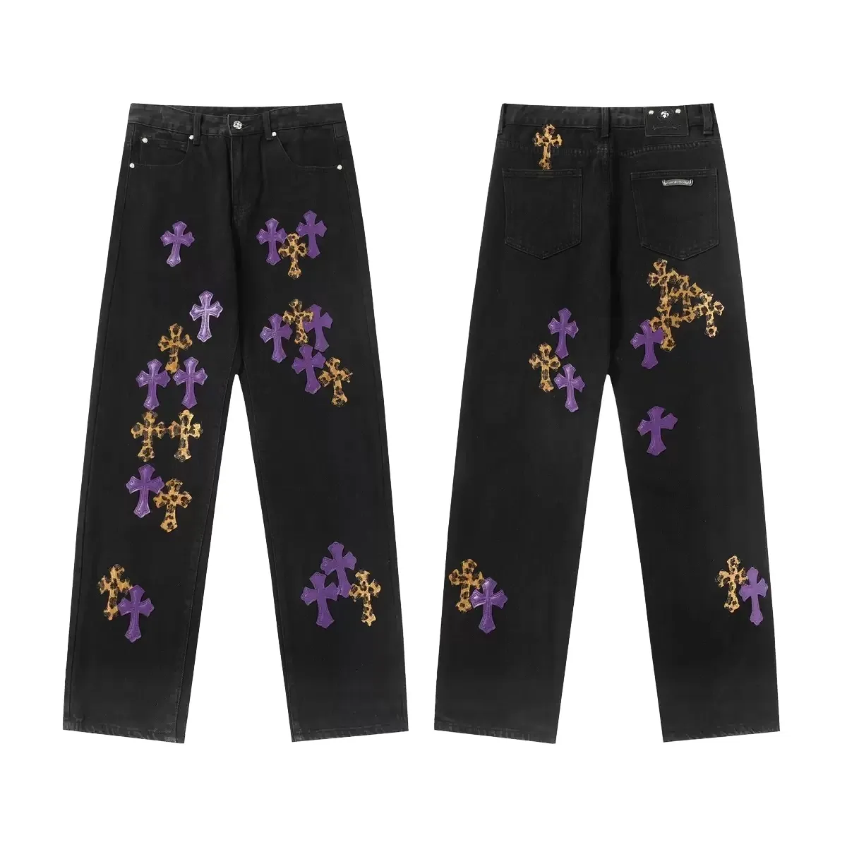 P280 Chrome Hearts/Chrome Hearts leopard print camouflage checkerboard cross leather jeans Full of exploring the ultimate in fashion, Chrome Hearts' new Chrome Hearts pants cleverly integrate camouflage cross, checkerboard cross and other elements to break traditional boundaries. The clever fusion of Mattyboy’s same style, overalls and khaki jeans brings endless matching inspiration to fashionistas.  This pair of Croxin overalls not only presents a unique retro style, but also combines comfort and sophistication with its wide-leg, loose design. The mid-high waist design matches a lazy and casual style, which not only makes the legs longer but also maintains a casual feel, it is a must-have fashion choice for trendy men and trendy women.